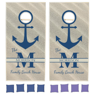 Sandy Shore Monogram Beach House Anchor Family Cornhole Set
