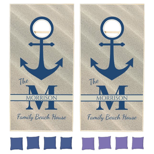 Sandy Shore Monogram Beach House Anchor Family Cornhole Set (Set)