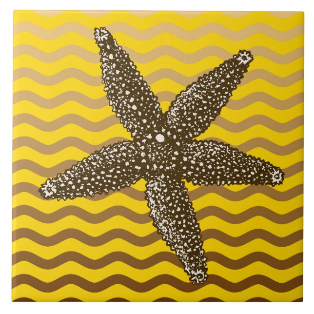 Sandy Shore Nautical Starfish Design Ceramic Tile (Front)