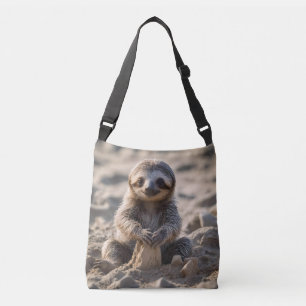 Sandy Shores: Baby Sloth Building Sand Castles, Crossbody Bag