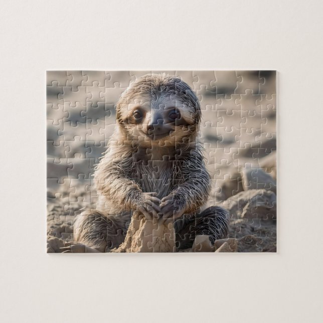 Sandy Shores : Baby Sloth Building Sand Castles, Jigsaw Puzzle (Horizontal)