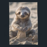 Sandy Shores : Baby Sloth Building Sand Castles, Kitchen Towel<br><div class="desc">Pictured Building Sand Castles In The Sand At The Beach Is A Baby Sloth.</div>