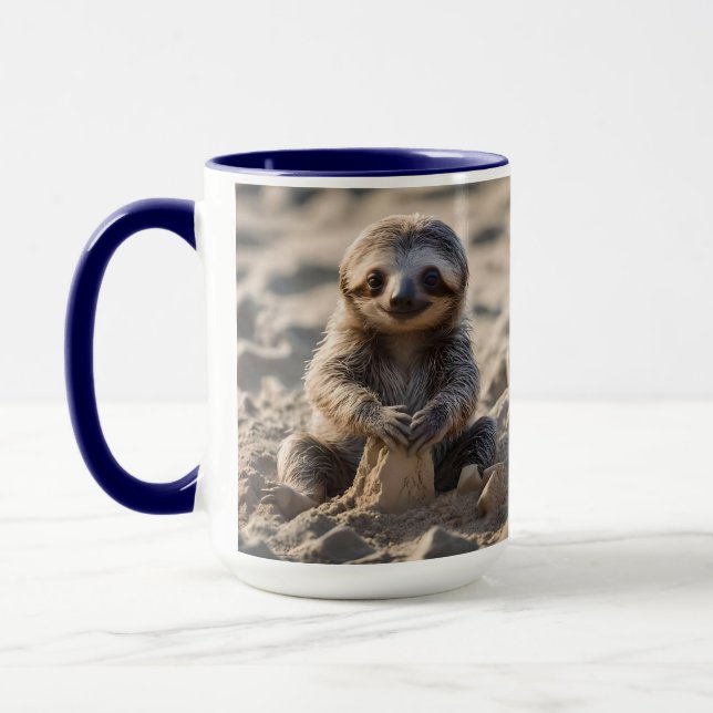 Sandy Shores: Baby Sloth Building Sand Castles, Mug (Left)