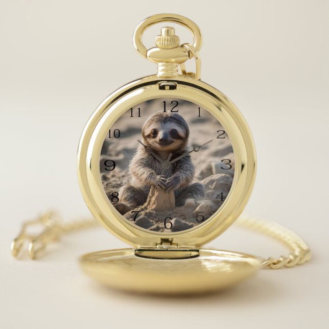 Sandy Shores : Baby Sloth Building Sand Castles, Pocket Watch (Inside)