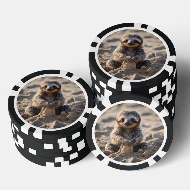Sandy Shores : Baby Sloth Building Sand Castles, Poker Chips (Stack)