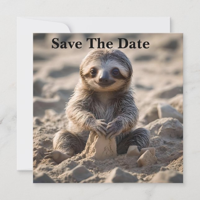 Sandy Shores: Baby Sloth Building Sand Castles, Save The Date (Front)