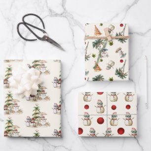 Sandy Snowman Beach Christmas Pattern Wrapping Paper Sheets