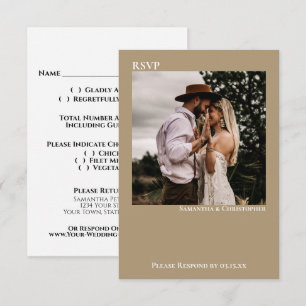 Sandy Tan Buff Simple Minimalist Photo Wedding RSVP Card