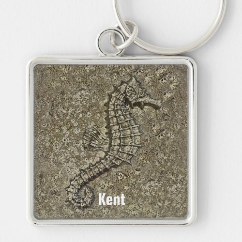 Sandy Textured Seahorse Art Custom Name Keychain