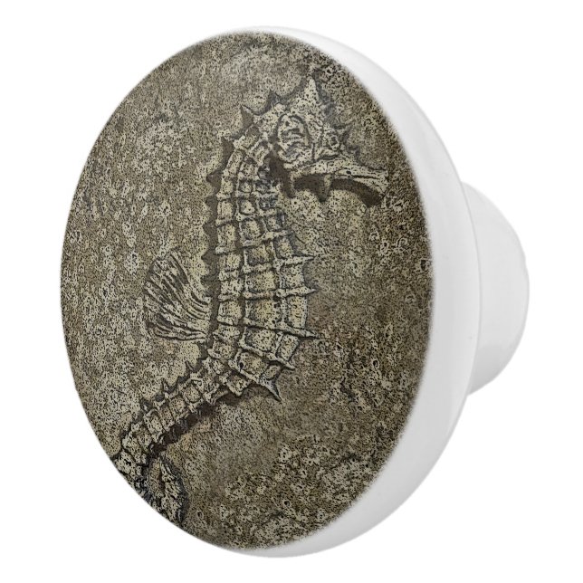 Sandy Textured Seahorse Digital Art Ceramic Knob (Right)