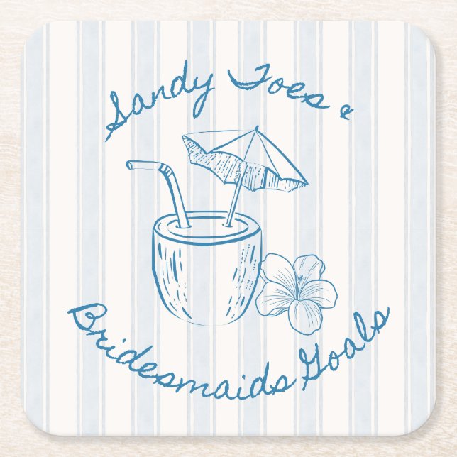 Sandy Toe & Bridesmaids Goals Coastal Bachelorette Square Paper Coaster (Front)