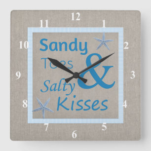 Sandy Toes and Salty Kisses Beach Life Quote Square Wall Clock