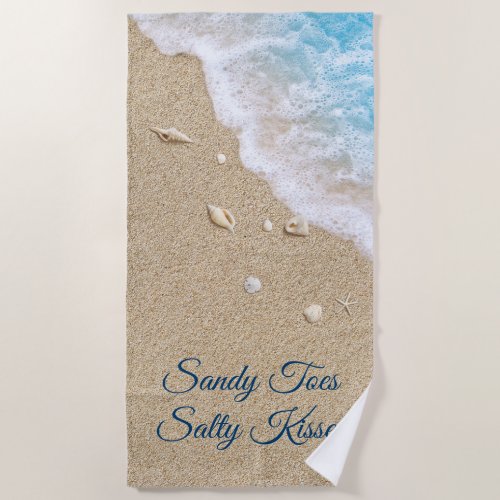 Sandy Toes Salty Kisses Blue Beach Waves Beach Towel