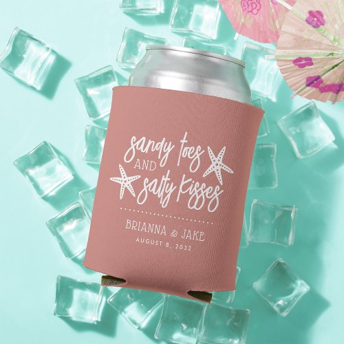 Sandy Toes Salty Kisses Destination Wedding Favor Can Cooler