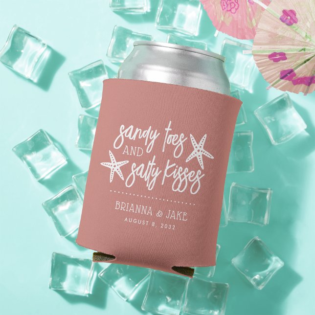 Sandy Toes Salty Kisses Destination Wedding Favor Can Cooler (Creator Uploaded)