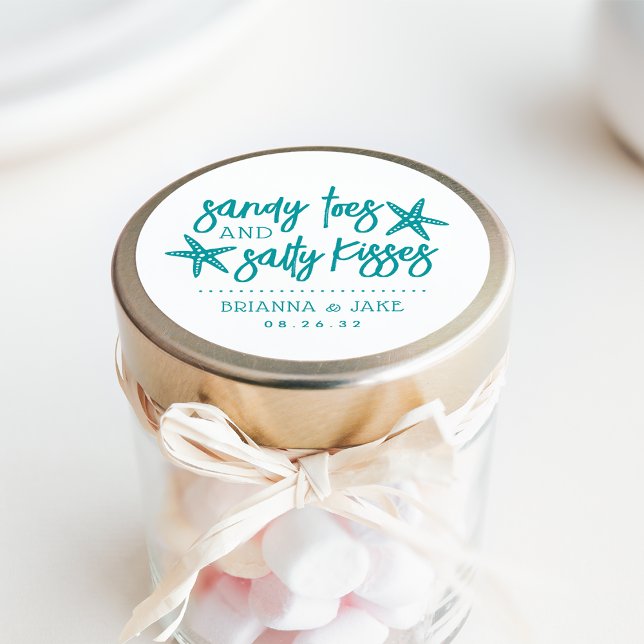 Sandy Toes, Salty Kisses Destination Wedding Favor Classic Round Sticker (Creator Uploaded)