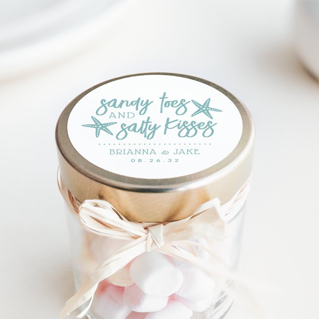 Sandy Toes, Salty Kisses Destination Wedding Favor Classic Round Sticker (Creator Uploaded)