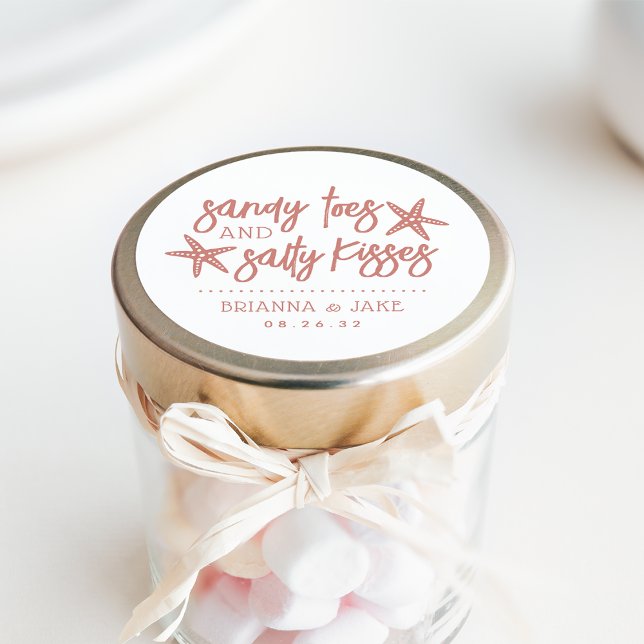 Sandy Toes, Salty Kisses Destination Wedding Favor Classic Round Sticker (Creator Uploaded)