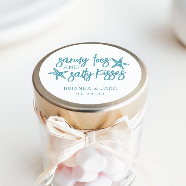 Sandy Toes, Salty Kisses Destination Wedding Favor Classic Round Sticker (Creator Uploaded)