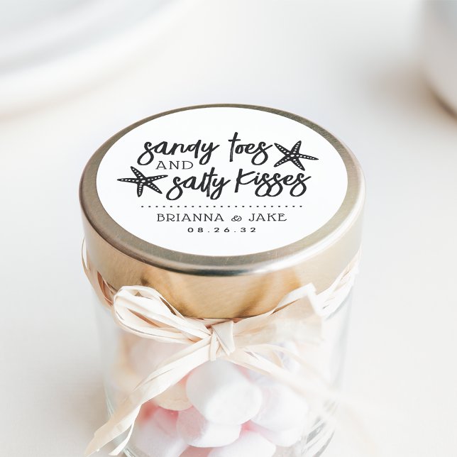 Sandy Toes, Salty Kisses Destination Wedding Favor Classic Round Sticker (Creator Uploaded)