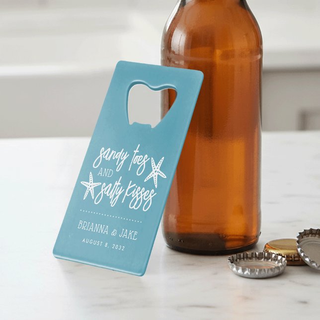 Sandy Toes Salty Kisses Destination Wedding Favor Credit Card Bottle Opener (Creator Uploaded)