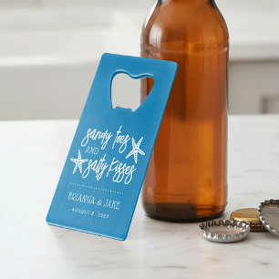 Sandy Toes Salty Kisses Destination Wedding Favor Credit Card Bottle Opener