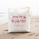 Sandy Toes & Salty Kisses Destination Wedding Tote Bag<br><div class="desc">A perfect favor or welcome bag for your destination wedding,  this beachy summer design features "sandy toes and salty kisses" in tropical pink lettering with two starfish. Personalize with your names and wedding date beneath.</div>