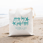 Sandy Toes & Salty Kisses Destination Wedding Tote Bag<br><div class="desc">A perfect favor or welcome bag for your destination wedding,  this beachy summer design features "sandy toes and salty kisses" in bright teal lettering with two starfish. Personalize with your names and wedding date beneath.</div>