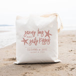 Sandy Toes & Salty Kisses Destination Wedding Tote Bag<br><div class="desc">A perfect favor or welcome bag for your destination wedding,  this beachy summer design features "sandy toes and salty kisses" in coral peach lettering with two starfish. Personalize with your names and wedding date beneath.</div>