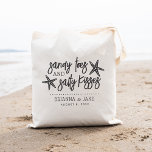 Sandy Toes & Salty Kisses Destination Wedding Tote Bag<br><div class="desc">A perfect favor or welcome bag for your destination wedding,  this beachy summer design features "sandy toes and salty kisses" in ash black lettering with two starfish. Personalize with your names and wedding date beneath.</div>