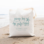Sandy Toes & Salty Kisses Destination Wedding Tote Bag<br><div class="desc">A perfect favor or welcome bag for your destination wedding,  this beachy summer design features "sandy toes and salty kisses" in soft teal lettering with two starfish. Personalize with your names and wedding date beneath.</div>