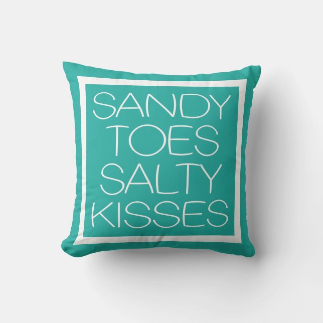 Sandy Toes Salty Kisses Throw Pillow (Front)