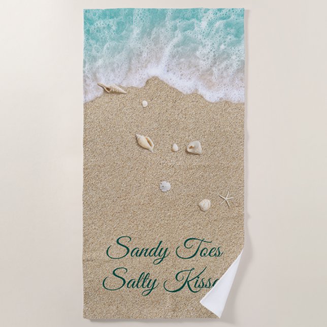 Sandy Toes Salty Kisses Turquoise Beach Waves Beach Towel (Front)