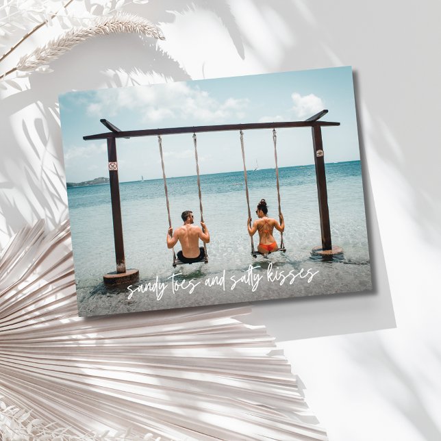 Sandy Toes Salty Kisses Wedding Save the Date Announcement Postcard (Sandy Toes Salty Kisses Wedding Save the Date)