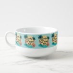 Sandy Toes Sun-Kissed Nose Beach Aesthetic Soup Mug<br><div class="desc">Embrace the carefree spirit of summer with this tropical beach aesthetic design, featuring a retro sunset backdrop, lush palm trees, and a playful typography that reads “Sandy Toes, Sun-Kissed Nose.” The warm coastal tones and hand-drawn flip-flop illustration capture the essence of vacation vibes, making this a perfect choice for anyone...</div>