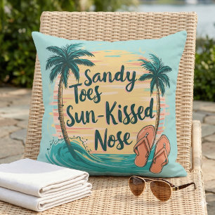 Sandy Toes Sun-Kissed Nose Beach Aesthetic Throw Pillow