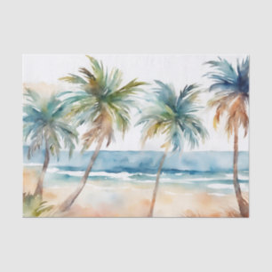 Sandy Watercolor Tropical Beach, Palm Trees Tissue Paper