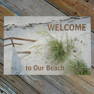 Sandy White Beach Seagrass Customizable Welcome Doormat