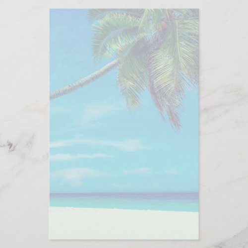 Sandy White Beach with Tropical Palm Tree Stationery