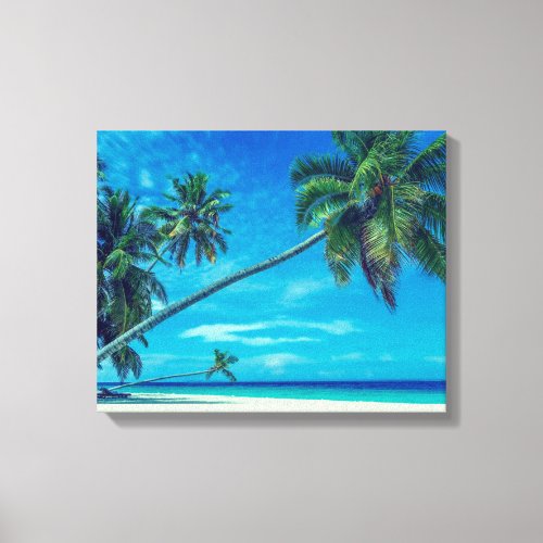 Sandy White Beach with Tropical Palm Trees Canvas Print