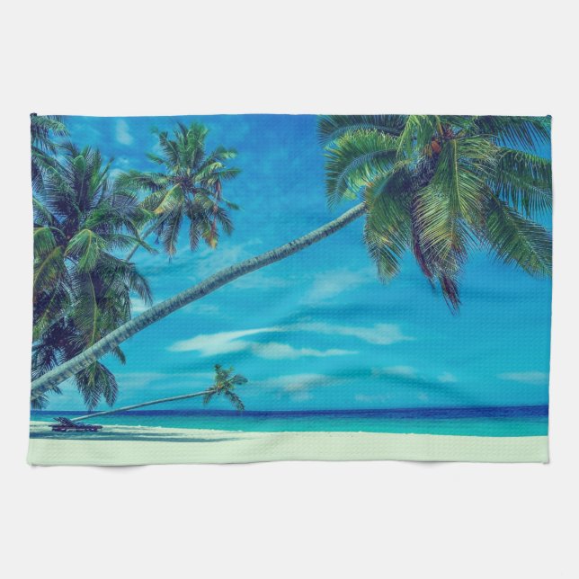 Sandy White Beach with Tropical Palm Trees Towel (Horizontal)