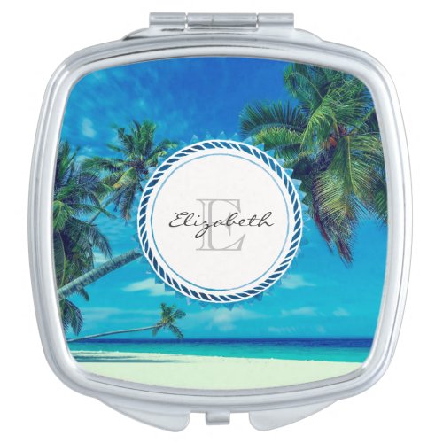 Sandy White Beach with Tropical Palms Monogram Vanity Mirror