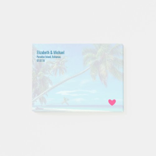 Sandy White Beach with Tropical Palms Wedding Post_it Notes