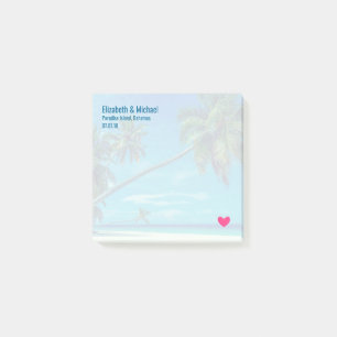 Sandy White Beach with Tropical Palms Wedding Post-it Notes