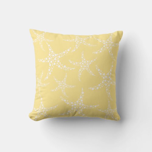 Sandy Yellow and White Starfish Pattern Throw Pillow