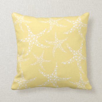 Sandy Yellow And White Starfish Pattern. Throw Pillow by Graphics_By_Metarla at Zazzle