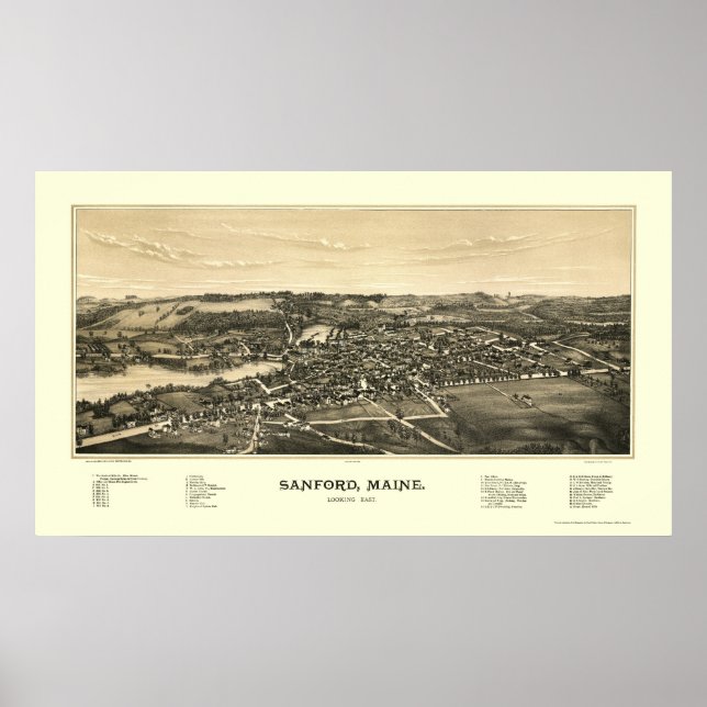 Sanford, ME Panoramic Map - 1889 Poster (Front)