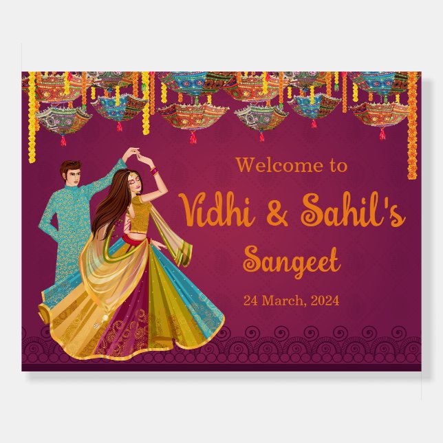 Sangeet Ceremony Digital Welcome Signage Foam Board (Front)