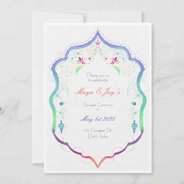 Sangeet Indian Sikh Wedding Ceremony Invitation (Front)