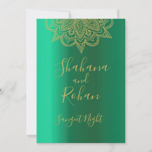 Sangeet Indian Style Green Gold Color Modern Invitation